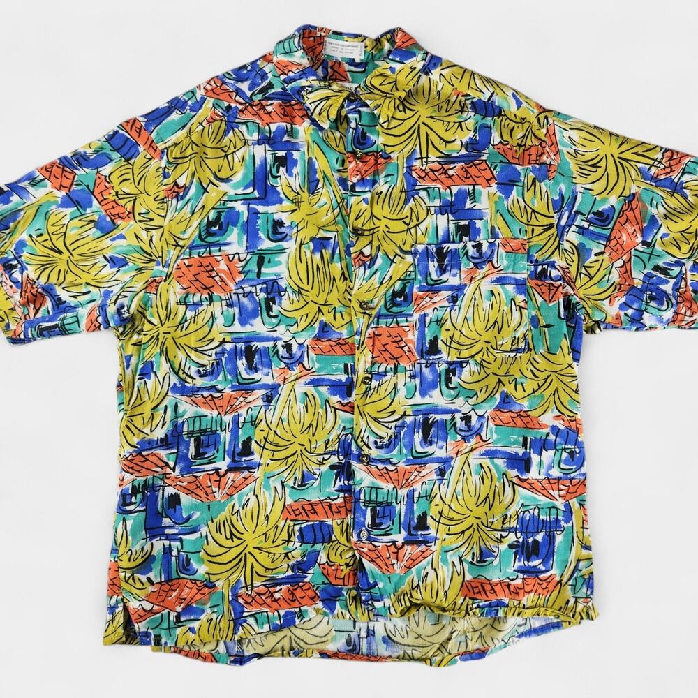 Vintage Claiborne Hawaiian Shirt Men's Large Multicolor 100% Rayon